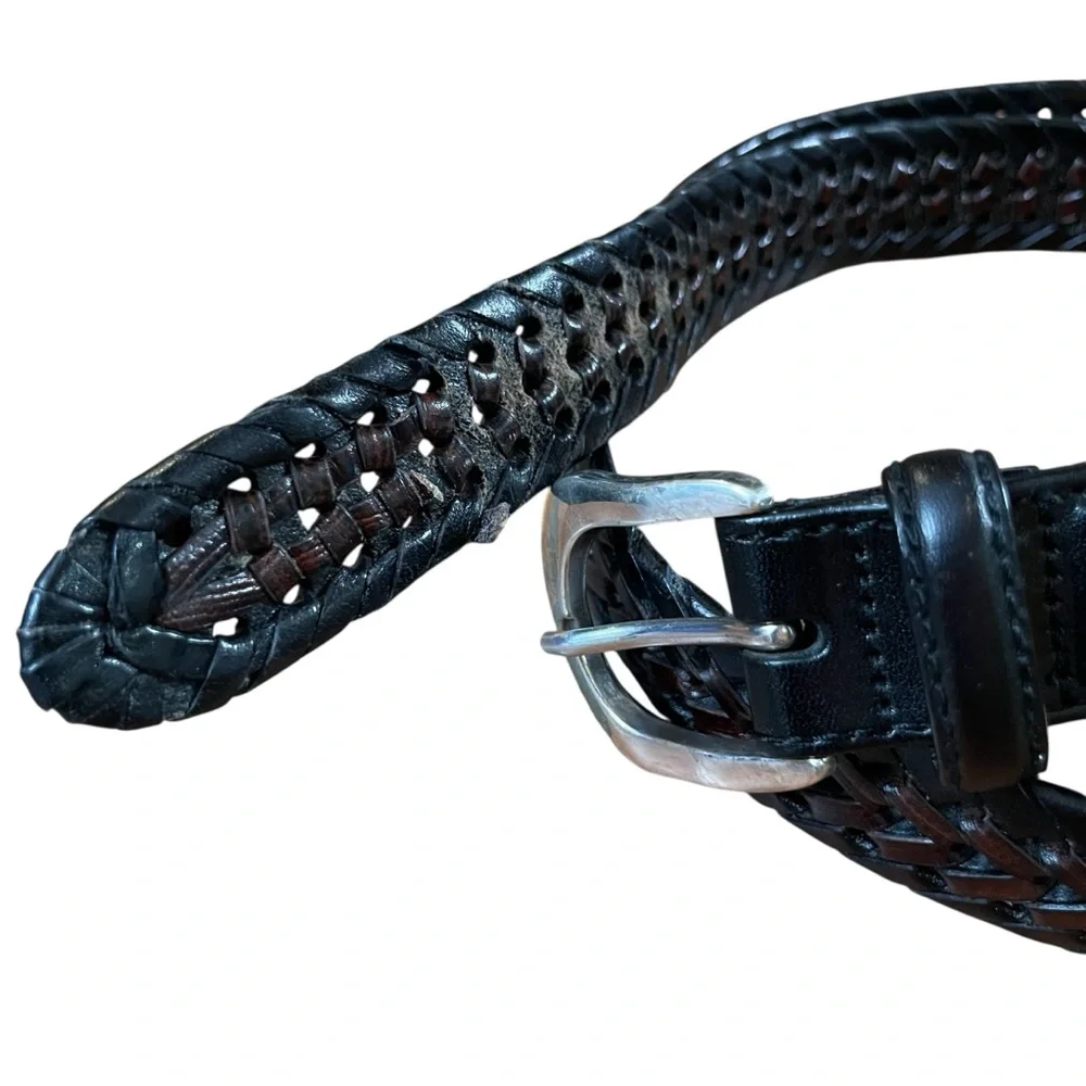 Brighton‎ Black Leather Woven Belt with Classic Silver Buckle Sz. 36